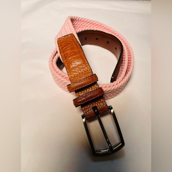 Torino Men's Pink Knit Woven Stretch Belt Sz 38 69503 USA Italian Leather GOLF - Picture 3 of 9